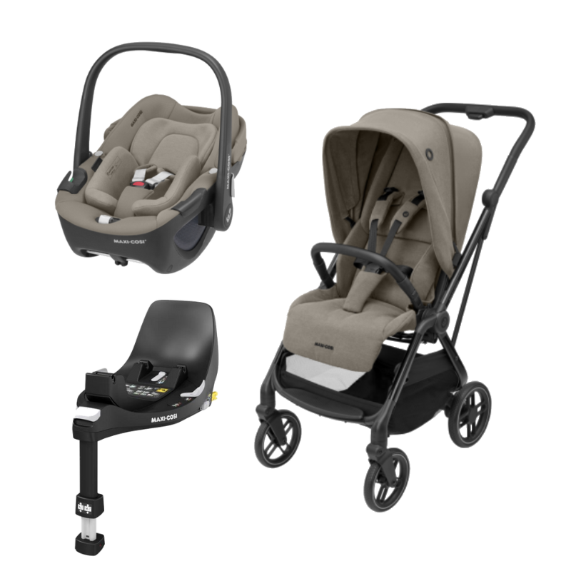 Conjunto Leona²  Luxe, Pebble 360º Luxe e Familyfix 360º Twillic Truffle da Maxi Cosi