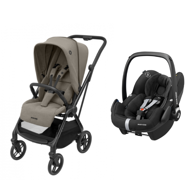 Carrinho Leona 2 Luxe Twillic Truffle e cadeira auto i-size Pebble Pro Essential Black da Maxi Cosi