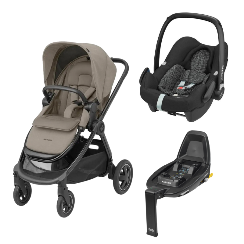 Adorra 2 Luxe Twillic Truffle, Rock Blackgrid e base Fmilyfix2 da Maxi Cosi