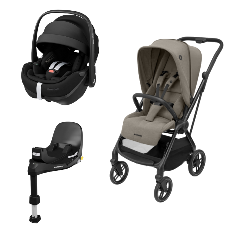 Leona Luxe, Pebble 360º Pro e Familyfix 360º Pro Twillic Truffle/ Essential Black da Maxi Cosi