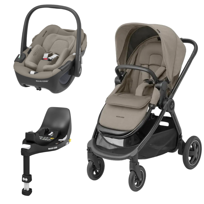 Trio Adorra Luxe, Pebble 360º Luxe e base familyfix 360º twillic truffle da Maxi Cosi