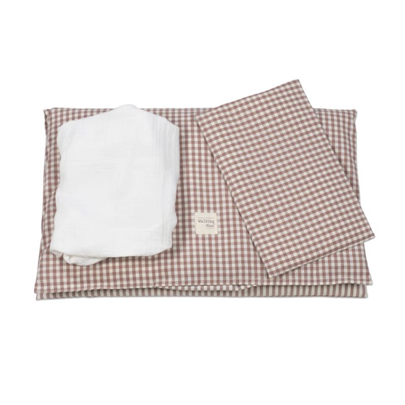 Conjunto edredão, lençol e almofada Praliné Moka da Walking Mum 7 Conjunto edredão, lençol e almofada Praliné Moka da Walking Mum 7