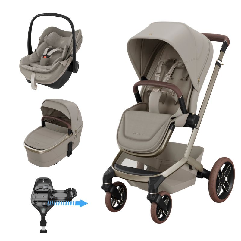 Carrinho Fame , Alcofa Fame, Pebble Slide Pro Saphire Sand e FamilyFix Slide Pro da Maxi  Cosi 1