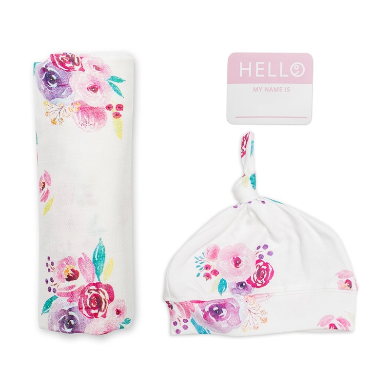 Hello World Posies Pack Swaddle e Gorro da Lulujo 1