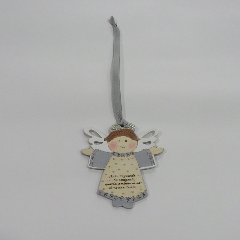 Anjo da Guarda pequeno de madeira com oração da Maria Cereja