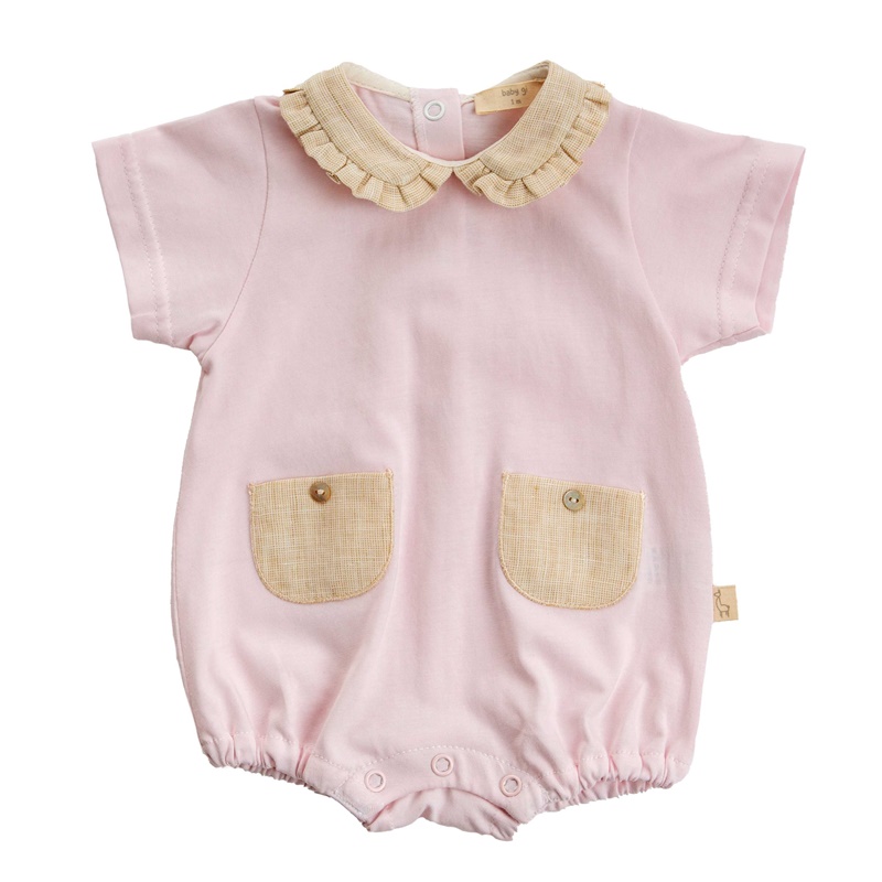 Fofo de algodão rosa com bolsos do tema Linen da Baby Gi 1