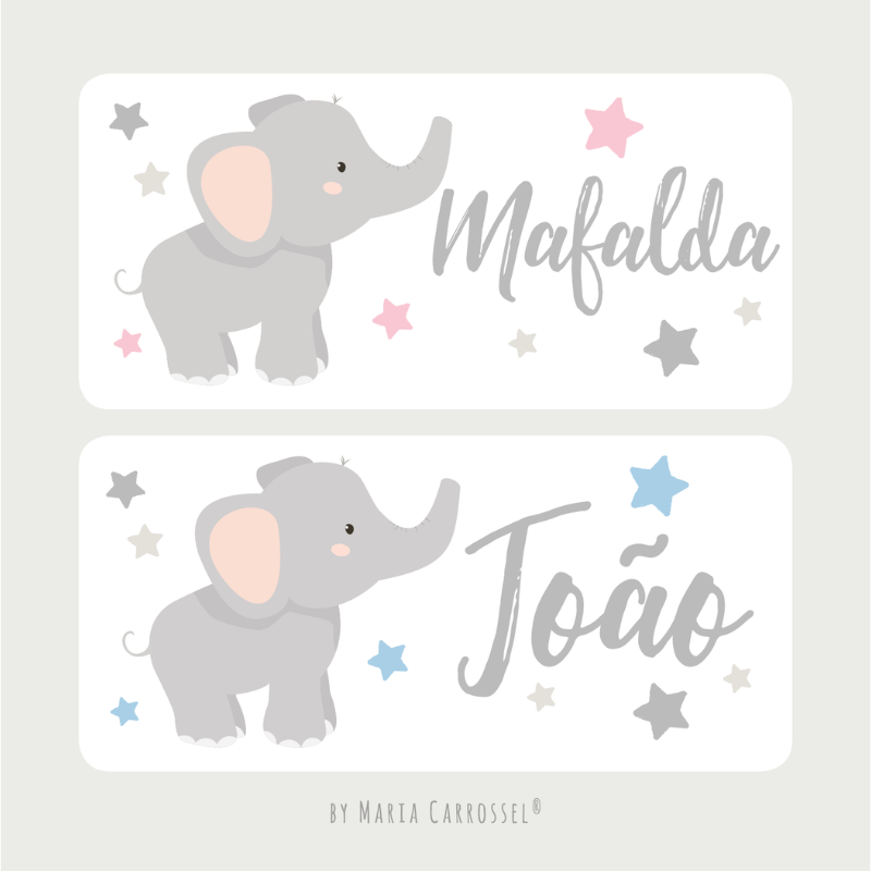 Placa personalizável com nome e elefante da Maria Carrossel