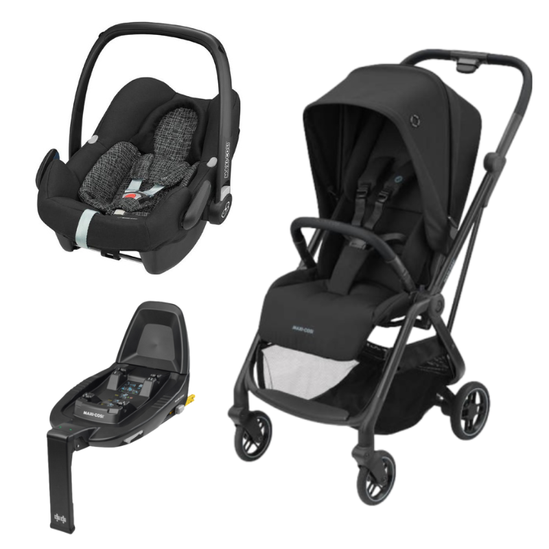 Carrinho Leona cadeira auto Rock e base FamilyFix2 da Maxi Cosi