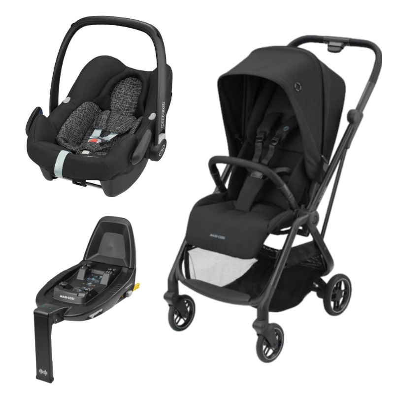 Carrinho Leona cadeira auto Rock e base FamilyFix3 da Maxi Cosi