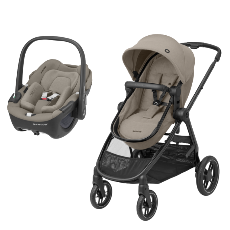 Carrinho Zelia Luxe e cadeira auto Pebble 360º Luxe Twillic Truffle da Maxi Cosi