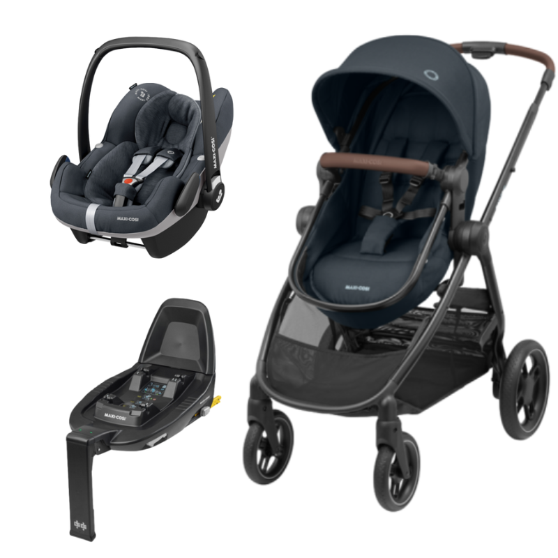 Trio carrinho Zelia cadeira Pebble Pro e base FamilyFix2 da Maxi Cosi