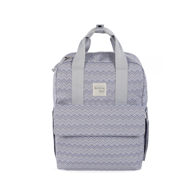Mochila ZigZag cinza e azul da Walking Mum