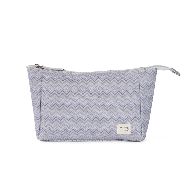 Necessaire ZigZag cinza e azul da Walking Mum