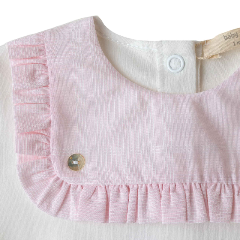Babygrow de algodão pérola e rosa com folho da Baby Gi 2